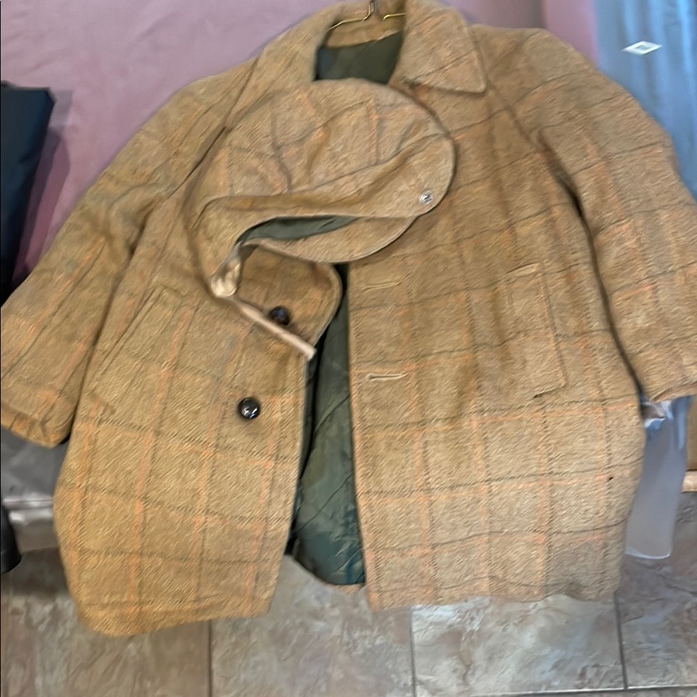 Plaid Wool Coat with Scarf